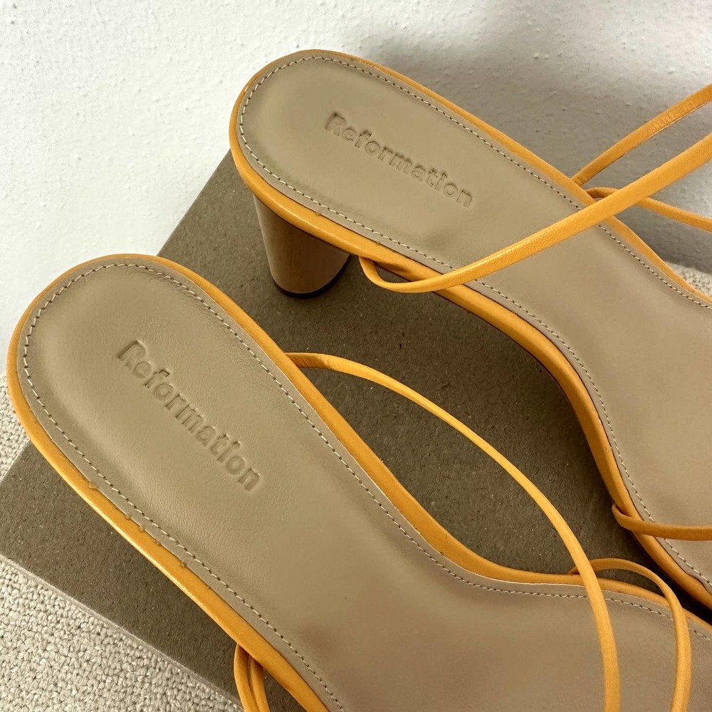 Reformation Mustard Yellow Strappy Block Heel Sandals - Picture 7 of 7